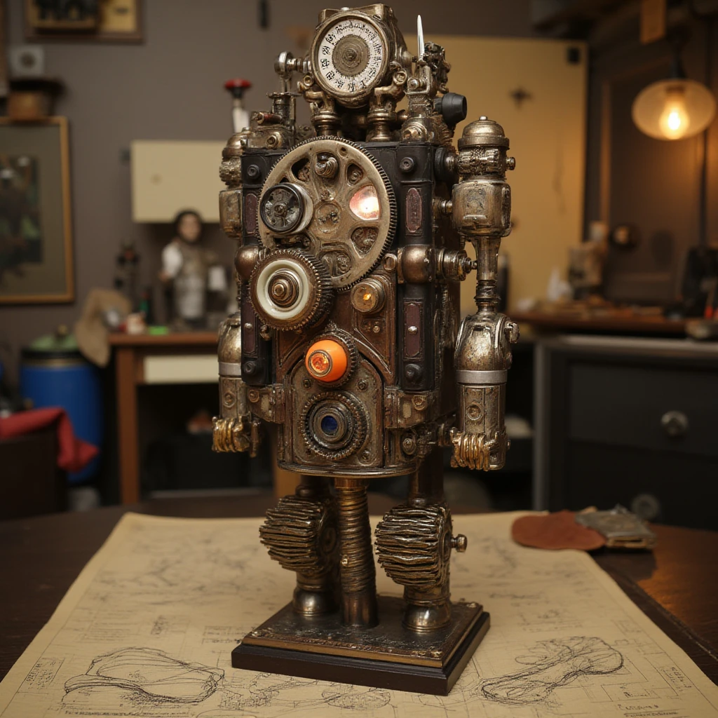 steampunk style robot witch ., Mechanicalgirl, shades of brass and copper, engrenagens, intrincado, circunstanciado