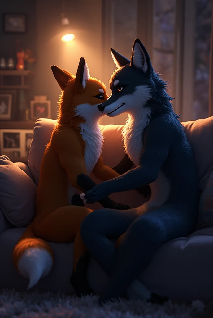 wide shot, duo_focus, an anthro nick wilde and an anthro nick wilde hold in other in house sitting on the floor in only their , (soft shading), 4k, hi res, five fingers, detailed hands, ((detailed face, (detailed eyes:1.0), detailed)), (full body),(by Kenket), by Ross Tran, by Michael & Inessa Garmash, by Pino Daeni, by Kiguri, by Alena Aenami, by Ruan Jia, (nick wilde, taller, grey fur, middle-aged,  tuft, jock strap, nick  wilde tail), (nick wilde, shorter, slim body, yellow messy hair, black glasses, nerdy, ) macro growth size difference , macro,micro ,giant size ,huge   getting hard and  everywhere,red blush on the cheek,  face ,2boy , playing, 1 nick wilde touching  ol other nick wilde, open mouth, saliva,  sticking out, sweat ,   , hard drunk face ,  , ,  , , hand behind the head 