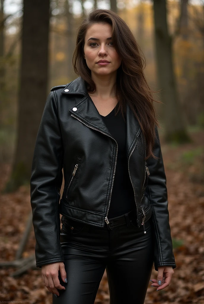 ((Best Quality)), ((Masterpiece)), (detailed), 1 pale skinned girl with reddish hair, long and wavy, dressed in a black leather jacket and black pants, with black boots sosteniendo en sus piernas a un chico de piel pálida, copper-haired man dressed in a black leather jacket and black pants, with black boots, wounded by a bullet in the lower back and lying in a pool of blood while it snows