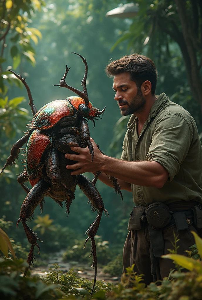 muscular cockroach man, realisitic, In the wilderness, terraform movie, cheap man