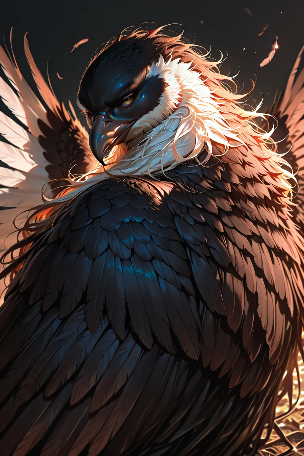 ultra-detailed, masterpiece, masterwork, high quality, best quality, hdr, (nature,), , male, solo, avian, (()), (white little body crow), (long silver hair, beak, closed eyes sleeping), horn, dragon ears, lying, dynamic angle, (micropenis, , perfect ), Hands and wings in one piece,