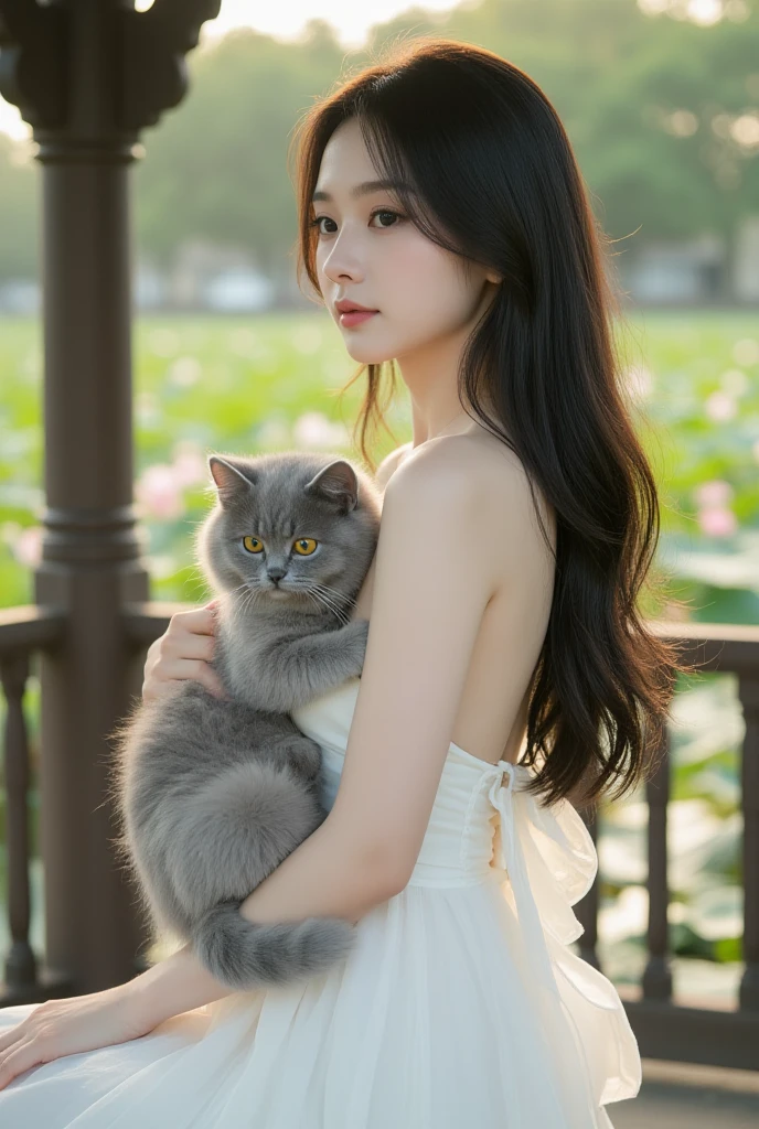 最high quality,Very detailed,finely,High resolution,8K壁紙,Perfect dynamic composition,Young Japanese Woman,Age 25, Black Hair, thin, 4K, 8K, high quality, beauty, smile, White teeth,Beautiful Eyes, Characterized by simplicity, High resolution,1 person,Japanese Idols,Large Breasts,Twin tails,Landmine Makeup,Red cheeks,Off the shoulder,Holding a cat,White Cat