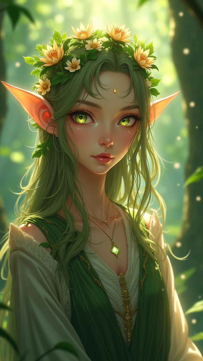 female cute elf, anatomical biometrical hands, in a jungle, two braid hair, wearing elf dress, cute face, full body, (hyper detailed eyes, hyper detailed face), 16k, 8k, RAW photo, best quality, masterpiece, high detail RAW color photo, dramatic lighting, cinematic lighting, back light, professional lighting