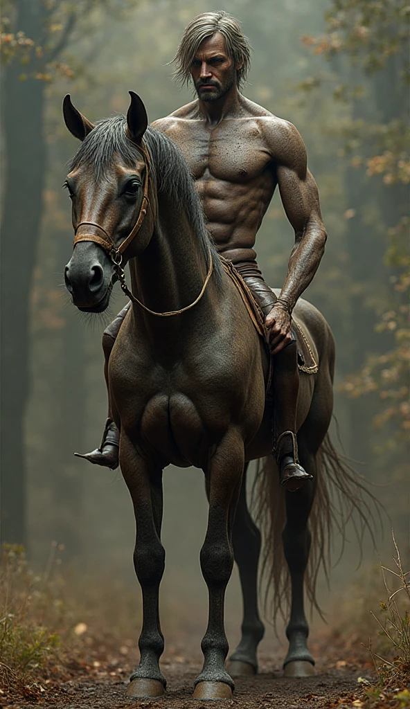 Furry, Antro, Horse Black, Fundoshi bulto, Fundoshi White, Solo, Bulto Male, Detallado, cuerpo completo, cuerpo peludo, campo de granja