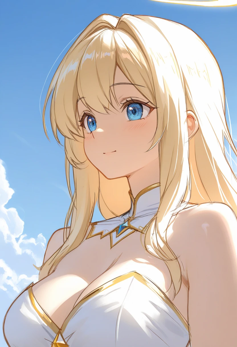 High resolution, Highest quality, Shortcuts, , smile, Close-up, Hair ties, Sparkle Effect, anime, anime風, Character Design, One girl, bangs, blue eyes, Blonde, 