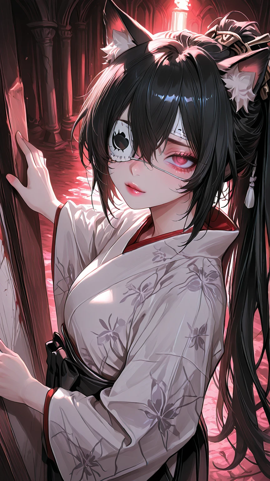 (perfect :1.2)(absurdres, highres, ultra detailed),masterpiece,best quality,high resolution,8K,Realistic face,Realistic skin texture,magnified textures, stunning clarity,(1 girl),detailed anime girl,japanese lowteen girl,ultra detailed eyes and face,(black hair),long hair,creepy swamp,mysterious eyes,midnight,(tentacles in the background:1.2),pale skin,Japanese shrine maiden, ,(white kimono),(red hakama) thin body type,,(expressionless:1.2),(from front),upper body,,Daytime,look at viewer