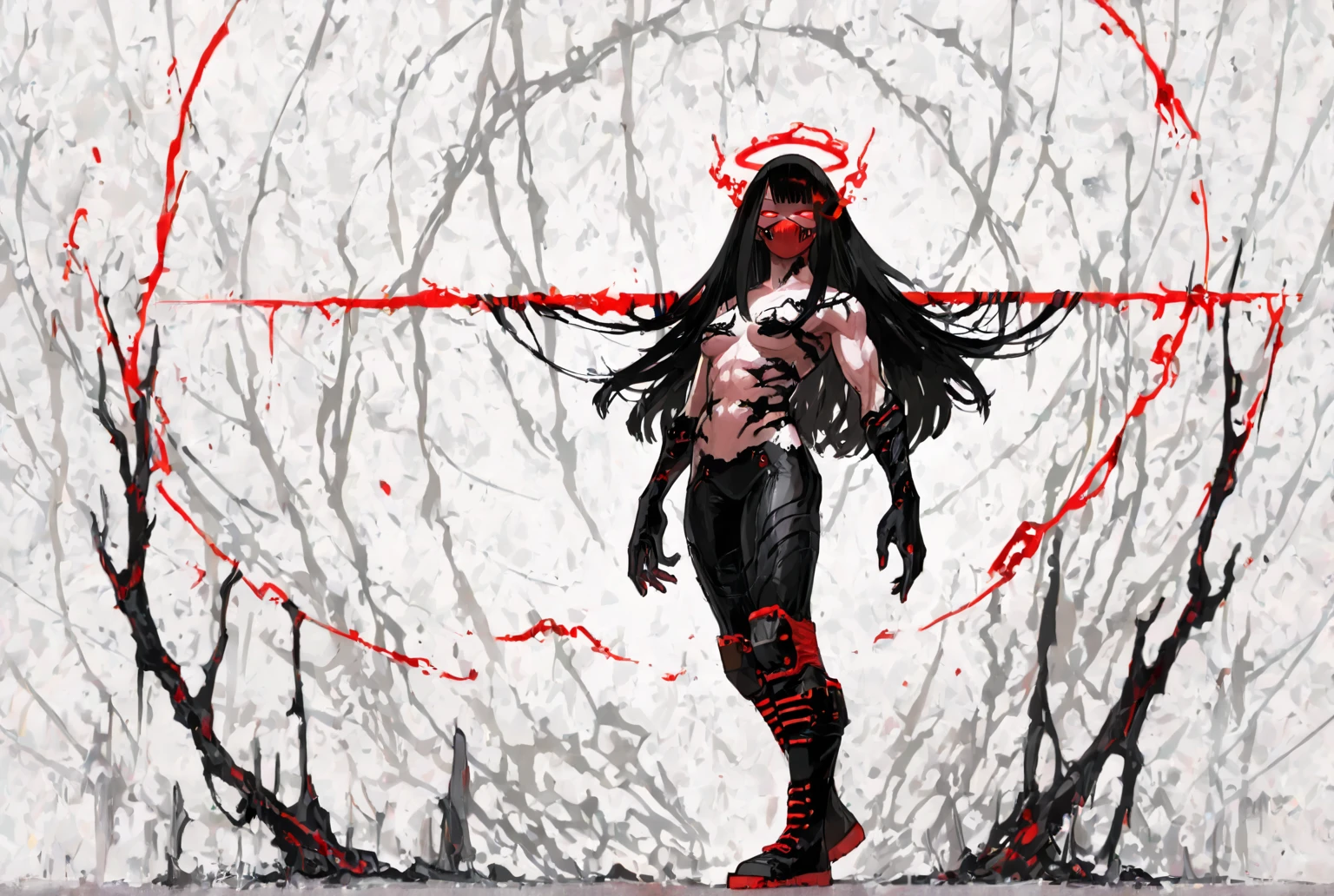 ten swords are plunged into the body of a woman (art inspired in Bill Sienkiewicz). oil painting)
