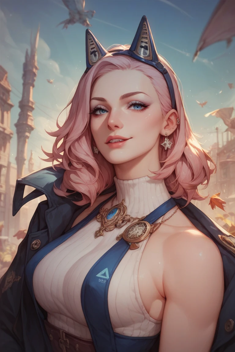 Queen of angels, beautiful woman, , dark, standing, with wings coming out of her back, sensual eyes, blue dress, forehead showing, queen, pink hair, delicate, young, short hair, full body, by League of Legends , trending on artstation, by rhads, andreas Rocha, rossdraws, makoto shinkai, laurie greasley, lois van baarle, ilya kuvshinov and greg rutkowski