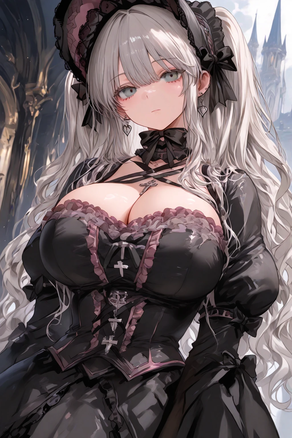 Woman, serious, elegant, pink dress, aristocratic, silver elements, long nails, ???? shoulders, hairstyle, hair up, braid and ponytail, messy, arrogant, absurdes, detailed dress, royalty, celebration, hall decorated with flowers, cowboy shot, portrait, (best quality), (masterpiece), (highly detailed), (4k) sleeveless top, cleavage, micro skirt, splitted skirt, hip skirt, lift up, skirt up, slim waist, wide ????, muscular, thick body, thick thighs, massive ??????, ??????????? cheeks, ????, younge, detailed ??????