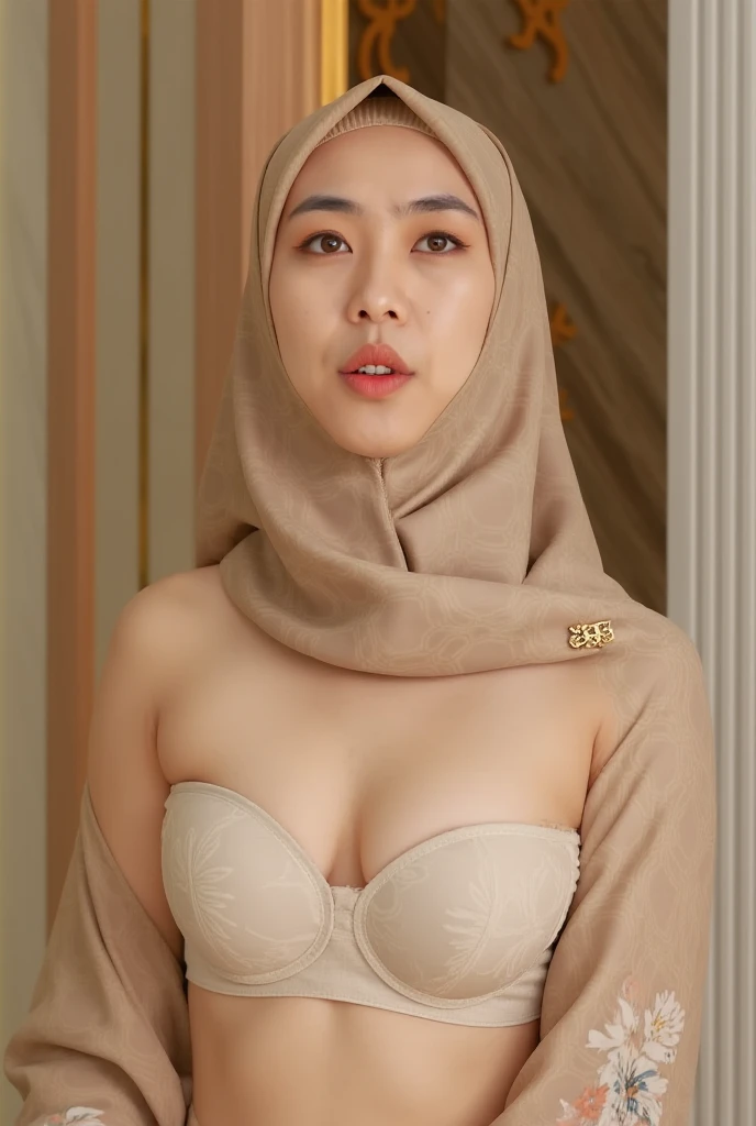 masterpiece, best quality, portrait of 1girl, skm_soyun, hijabi, cleavage, colorful