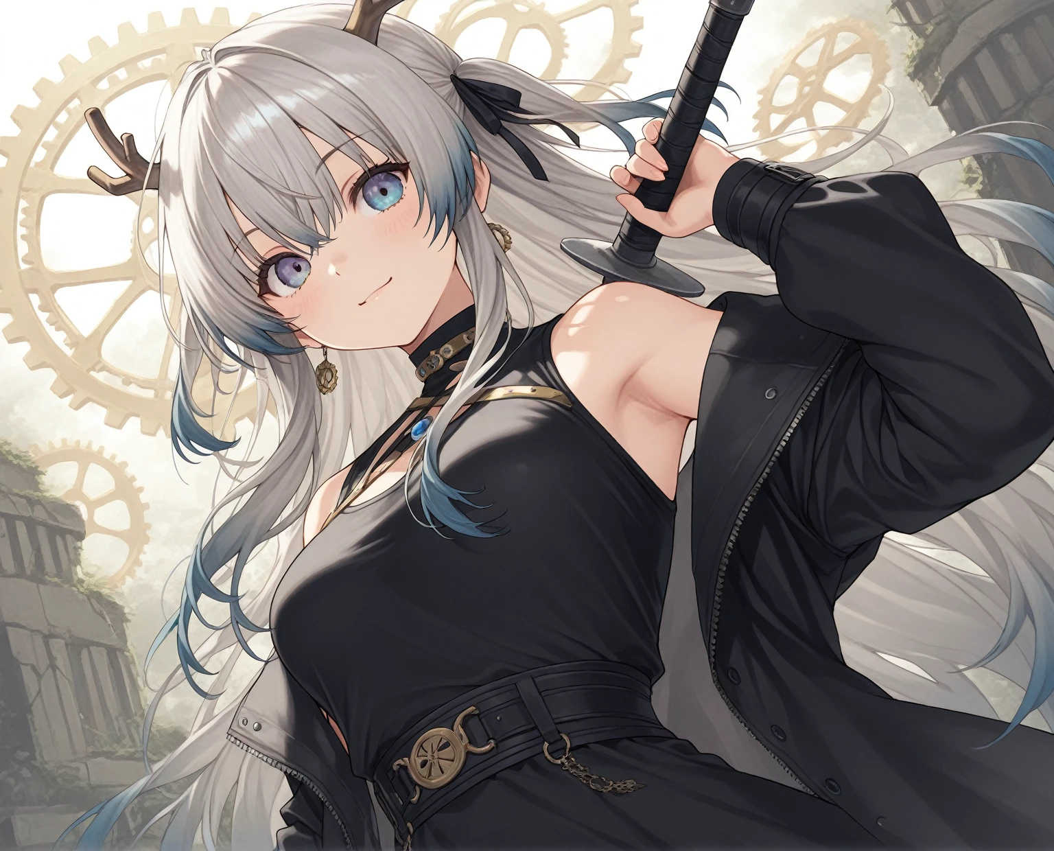 eye hiding coif,Blindfold,,1girl,Horse's ears,Horse tail,Silver Hair,Red eyes,Curly medium short hair,Square glasses,Wearing a large white coat,hoodie,,Dairy-free,garter belt,Troubled expression,,Sit on a chair,desk,Character portrait,full Art,比基尼,,Open ,,