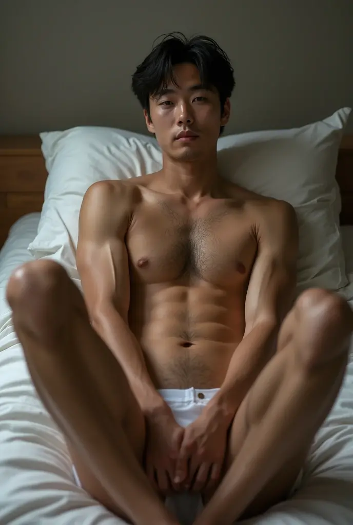 (best quality:1.4), (ultra highres:1.2), (photorealistic:1.4), (8k, RAW photo:1.2), Realistic handsome Japanese guy, muscle, fit, 18 years old, Spread your legs, , , wear cat ears, wear jockstrap , white , bedroom,