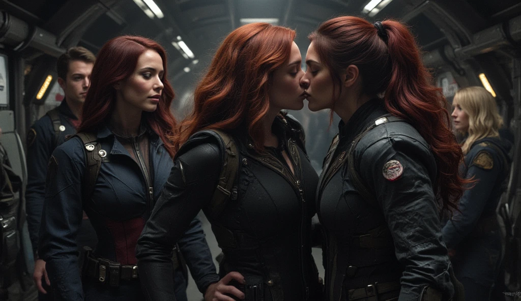 wasteland outlaw, red hair, black leather jacket, patches, retrofuturism, fallout, 50s