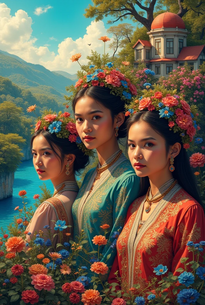 Create  name (Noyon tara + Ekhtiar)  design by beautiful flower add some beautiful women and village