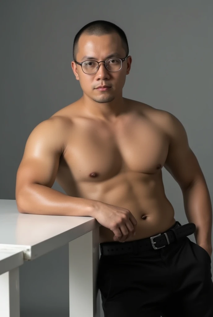 40 years old，Hidetoshi Nakata，（Kogoro Mori 1.3），whole body，Lean，muscle，office，black，foot，Suit，袜子，foot抬起，sofa，Baldhead ，，Thick body hair，，，Densely hairy，Fortitude，HD，With a mustache