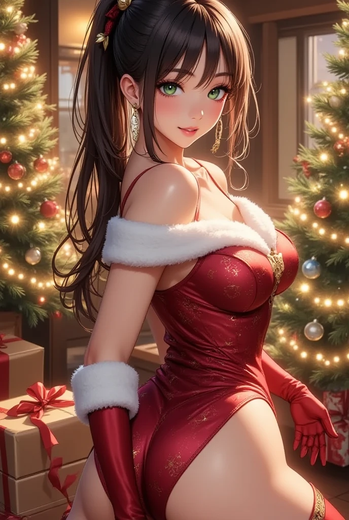 (masterpiece:1.2, top-quality), (realistic, photorealistic:1.4), beautiful illustration, looking at viewer, cowboy shot, front view:0.8, 
1 girl,ulzzang girl, 
beautiful hair, beautiful face, beautiful detailed eyes, (straight hair:1.2 long hair:1.2), bangs, hair between eye, beige hair, blue eyes, 
beautiful clavicle, perfect body athletic, beautiful , :0.8,abs:1.2, beautiful legs, beautiful fingers,  shoulder, perfect belly, (firm thighs, large valley beautiful scenery), christmas night, outdoors, (christmas tree:1.3), 
((wearing reindeer top, abs:1.2, muscle girl, reindeer hair band, Sharp face,sharp eyes,body athletic, musculature:1.1

Crissmas 
perfect face, cute and symmetrical face, natural side lighting, movie lighting), depth of fields,