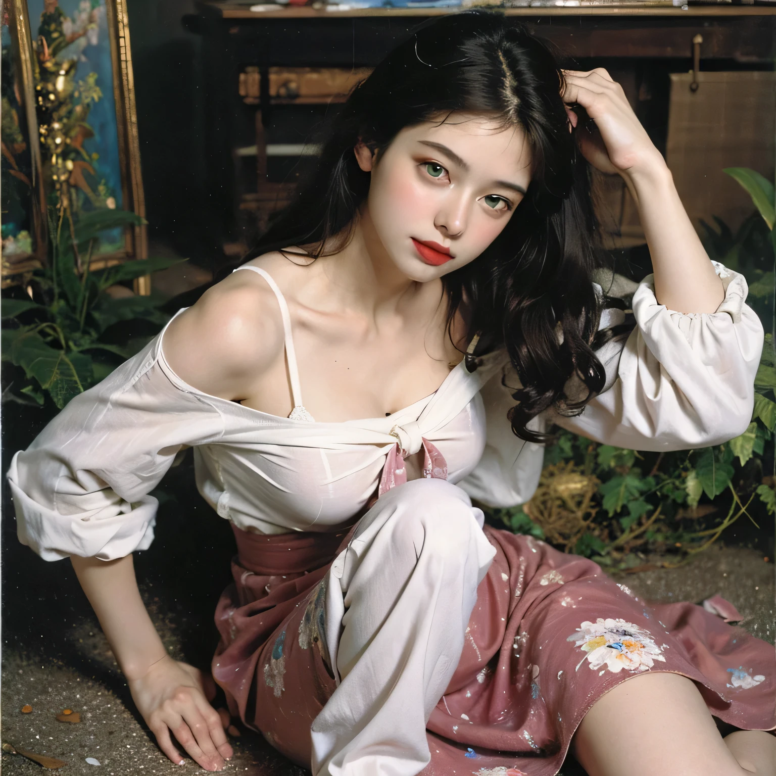 6 meters directly ahead，A picture of a stunning beautiful woman，Color film photographs，FilmG，8k，originalphotos，（filmgrain：1），（Floating dust particles：1.2），award-winning photo，24mm，Focus，spotlights，rim-light，in dark，Dim light，lowkey，Deep shadows，looks at the viewer，（Highly detailed skin：1.8），Black eyes，Petite athletic body，Semi-shaved hairstyle，white one-piece dress，Pink cardigan，