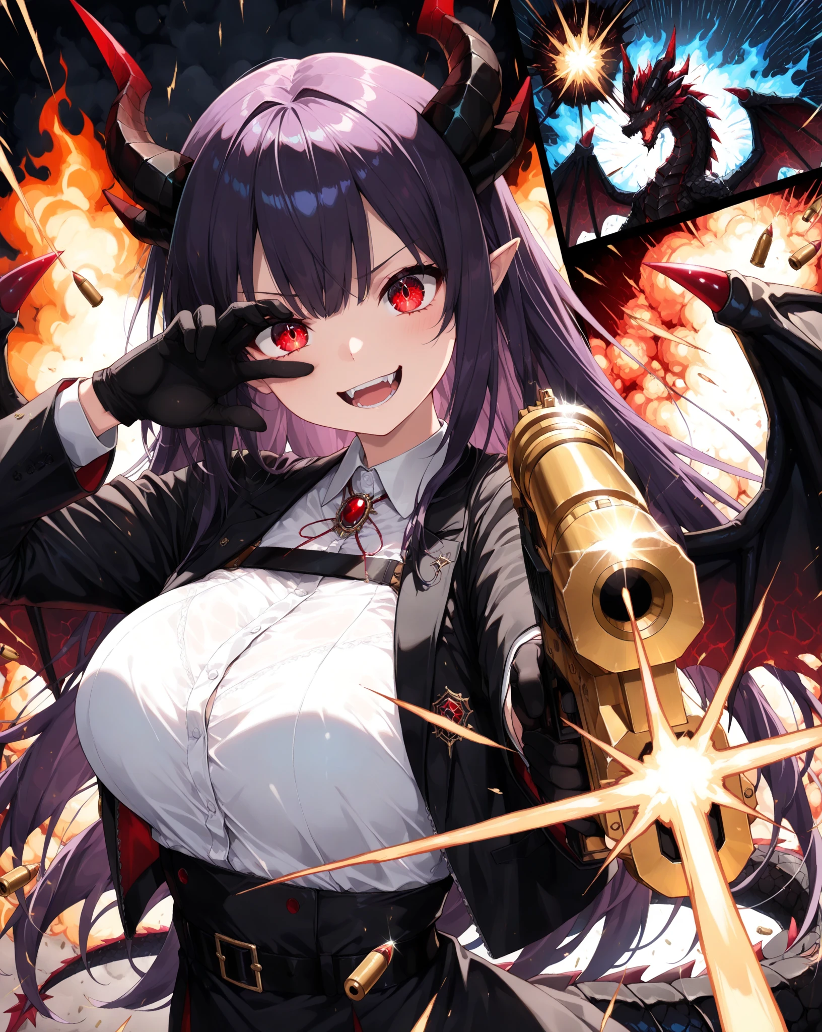 masterpiece, (((goblinriding, a goblin is riding a girl))), goblin, mutiple goblins, goblins, ((())), 1girl, (epaulettes:1.1), (nose hook), reins, collar, chain, rope, obey, proud face happy trance, smile, hair ornaments, expressionless, emotionless, blank eyes, empty eyes, mind control, apocalyptic background, monster, glowing eyes, horror, goblin , , Large , brown hair, hair intake, red eyes, long hair, twintails, animal ears, horse girl, daiwa scarlet (umamusume), tiara, epaulettes, fang, garter straps, long sleeves, bowtie, bangs, blue jacket, white thighhighs, white shirt, white skirt, hair bow, scarlet_nuit_etoile