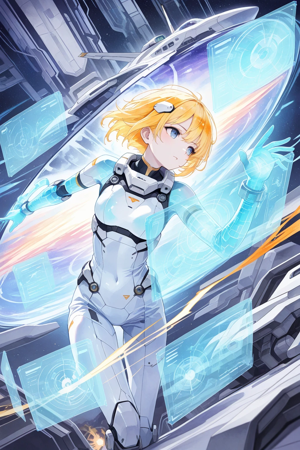 One girl, blonde_hair, 一人in,(Space Helmet):6, green_eye, Looking_in_Audience,greenと白のFuturistic_diving_suit, Realistic, chest, short_hair, lips, Moderate_chest, cyborg_Enhancements, expensive_technology_armor, underwiner, Coral_Reef, tropical_fish, sunlight_light, Futuristic_breinhing_apparinus,Smile