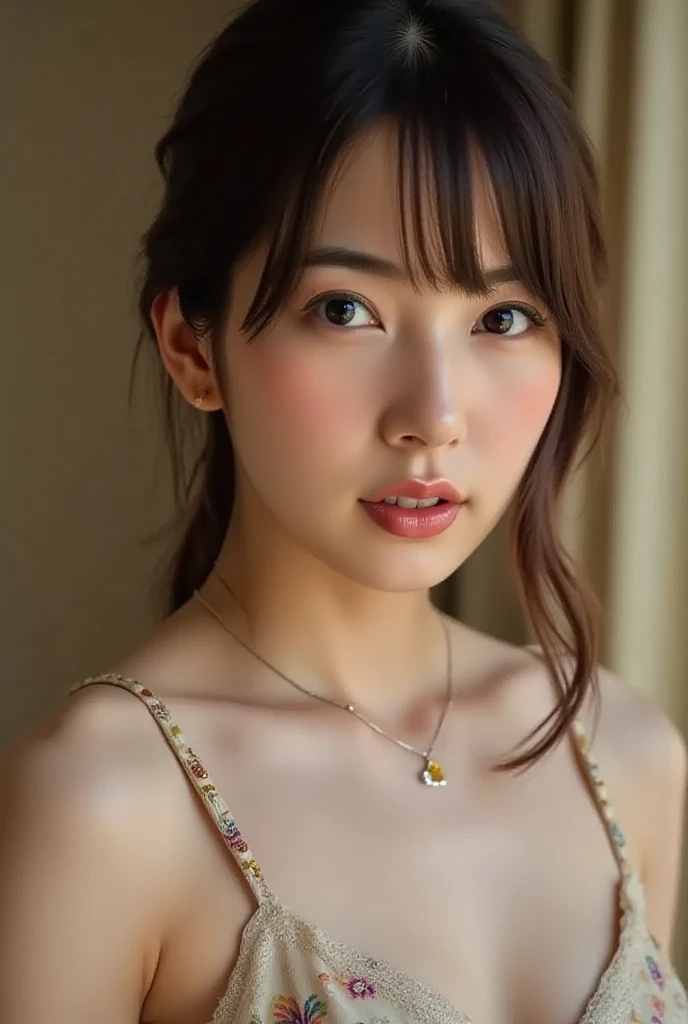 (Realistic:1.3、Ultra HD、Ultra-high resolution、8k、Japanese Housewife、At work、In the bedroom、bed)、((Look Viewer:1.8))、(Extremely realistic skin texture:1.4)、(Realistic:1.3)、short hair、(Embarrassed look:1.6)、(blonde:1.1)、(40-year-old woman、Mature Woman)、Ponytail hairstyle、(Raise your arms high to show your armpits:1.5)、(Armpit close-up:1.65)、(Shooting from the side:1.2)、necklace、Earrings