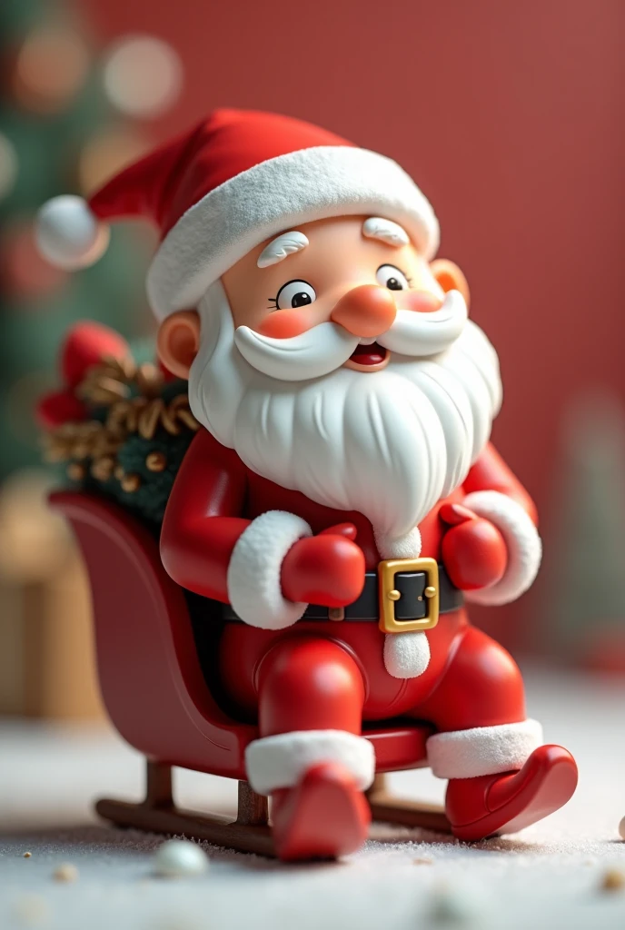 Christmas Figure；Q version Santa Claus；Matte resin；on a miniature sleigh；Wearing a Christmas hat；4k；High quality