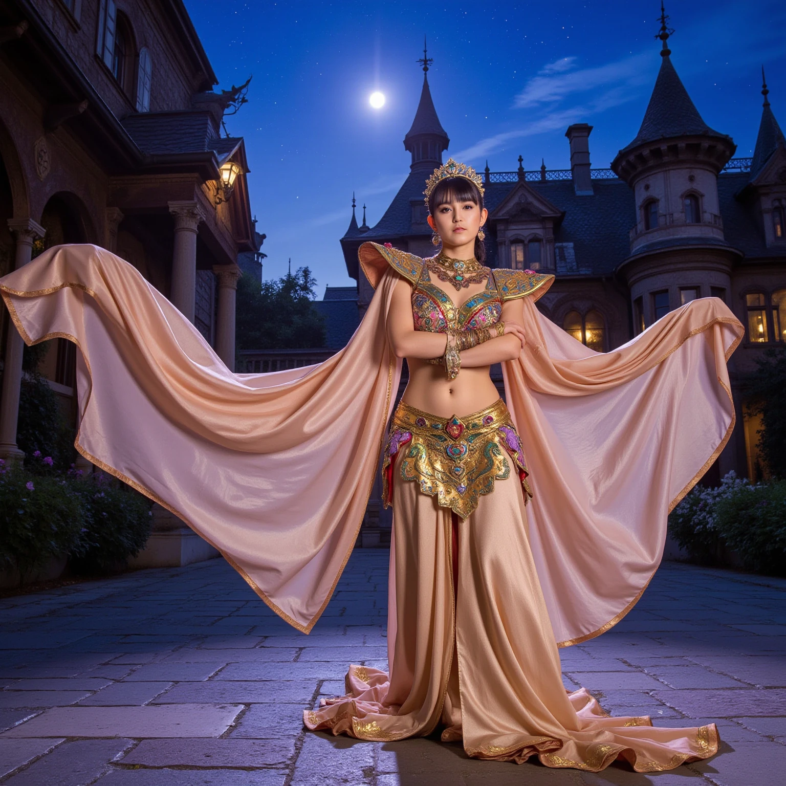 full body image,photorealistic,Masterpiece, best quality, 1 woman, alone, ((adult))，(big breasts)， long hair，Micro gold，be happy, looking at the audience, Dunhuang Mogao Cave, (background)，(precise、perfect appearance:1.3)，ultra high definition，Ray tracing,，glare， correct structure，won，Highly detailed，Lighten the contrast of the shadows.，face light ，movie theater lighting，Masterpiece，Awesome details，High quality，Highly detailed， best quality，16K，high contrast， 