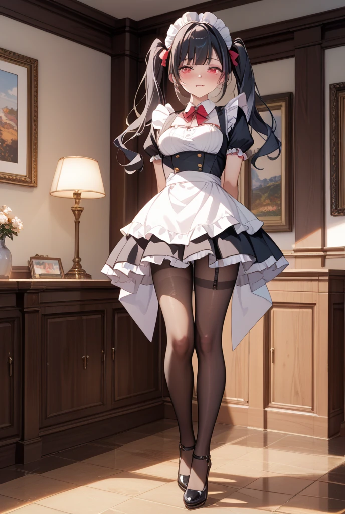, (Realistic, photo Realistic:1.2), ((highest quality)), Shift the center of gravity backwards, 1girl, Gorgeous maid outfit、(((Frilled leotard costume)))）、Princess、Laughter、Bright and sunny royal garden、young、16 years old、Full body description、leg up