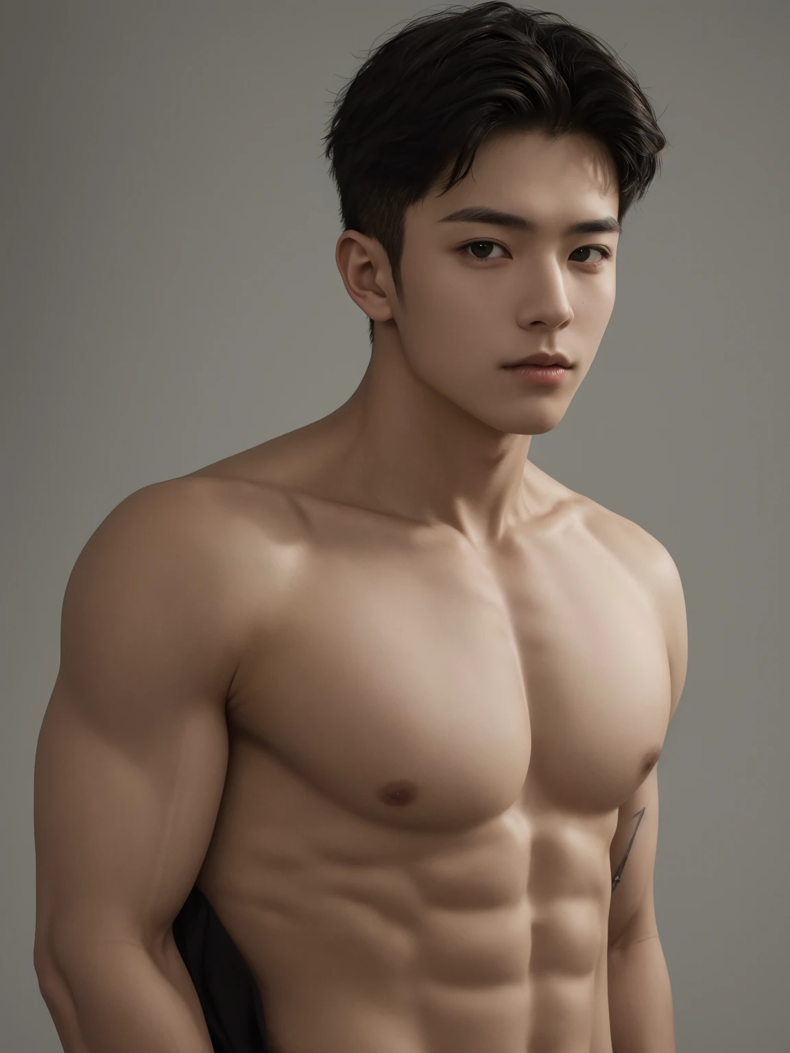 (best quality,4k,8k,highres,masterpiece:1.2),ultra-detailed,(realistic,photorealistic,photo-realistic:1.37),1 male model,albino skin color,red hair,his hair is straight and somewhat long, his face is hairless without beard,the model adopts a strong pose, frontal photograph, the model smiles sensually, Slim muscular build, model is 17 years old, thick and strong biceps, the model wears tiny , the model is a teenager, his body is thin but defined, full torso photo, abdomen slightly defined, the model's legs are strong and defined,The model poses in a photo studio, professional frontal photography, professional studio lights, full lighting, perfectly illuminated face.