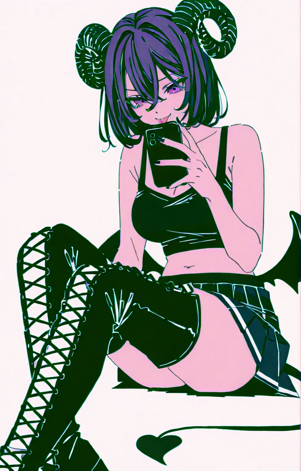 Girl with modern gothic makeup, fair skin, modern clothes, black eyeshadow, camisole, ???? figure, earrings and lip studs, fishnet stockings, posing in an attractive pose, kneeling on the floor, with a lovable expression