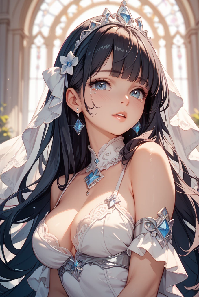 ((unity 16k wallpaper, masterpiece, best quality, ultra-detailed, extremely detailed CG, caustics, cinematic lighting, detailed, beautiful detailed eyes, : 2.0, 30 years old, dynamic pose)), Ultra high resolution, ((cleavage)), fine skin, (cute: 1.2), collarbone, (((JPOP Idol)), ((attractive)), (paul white wedding dress: 2.0, wedding veil, wide prairie: 2.0, mother nature, arms  spread, beautiful black hair, wedding, bride, shortcut))