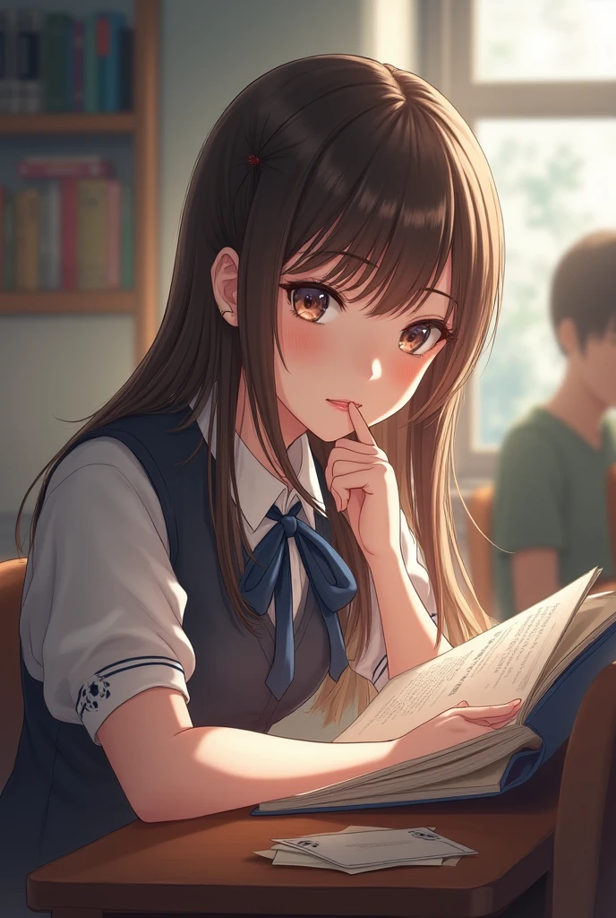 a tween girl sitting in her bedroom sitting on a chair near the window and she's reading a book she's wearing sailor outfit, dawn, 80s era --auto --s2