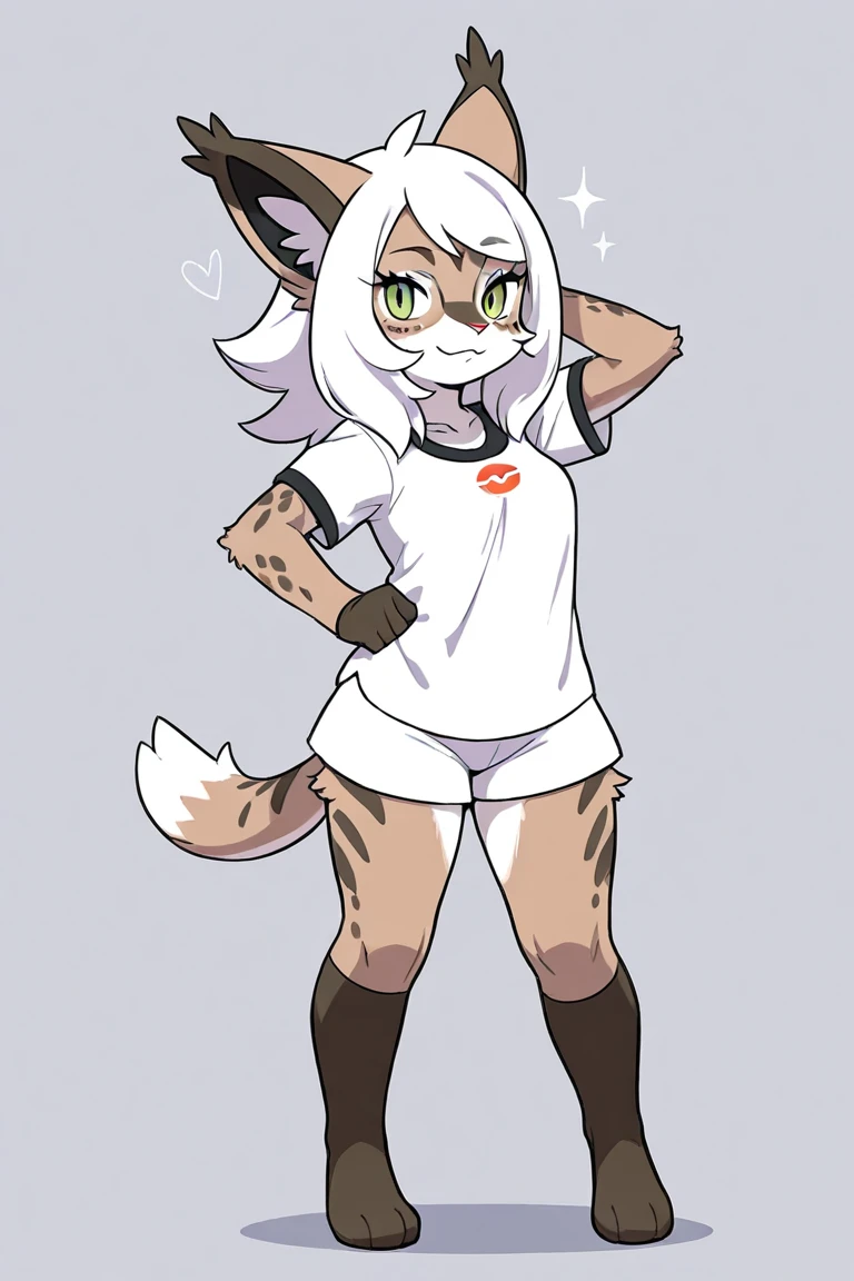 (((White background, no background))), High quality, 8K, by kenket, by swaybat, by reysi, by Zackary911, by hyattlen, by teranen, by fumiko, by Pixelsketcher, by Bayard Wu, by Einshelm, by Kilinah, by Hioshiru, by fluff-kevlar, by Dimwitdog, Furry, Anthro, solo, ((australian shepard)), ((female)), ((young)), fluffy tail, ((slender)), ((short white hair)), chest fluff, short, small breasts, high waisted see-thru black tights, ,  visible under tights