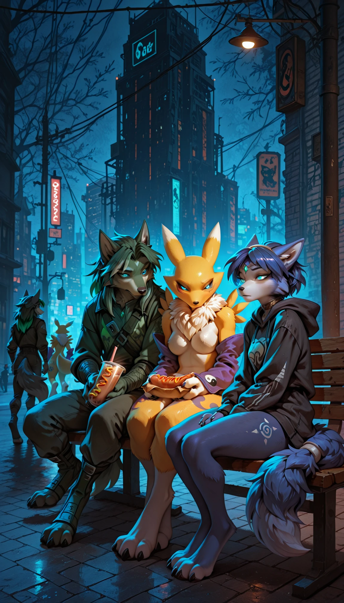 cover_page, highres, top quality, best quality, paid reward available, High-quality illustrations, unparalleled masterpiece, perfect artwork, absurdres, super high resolution, detailed background, Cyberpunk, Beautiful World Heritage, 6+boys, 6+girls, Happy, joyful(Photo of family trip)(kemono, furry anthro)cinematic lighting, dynamic angle,