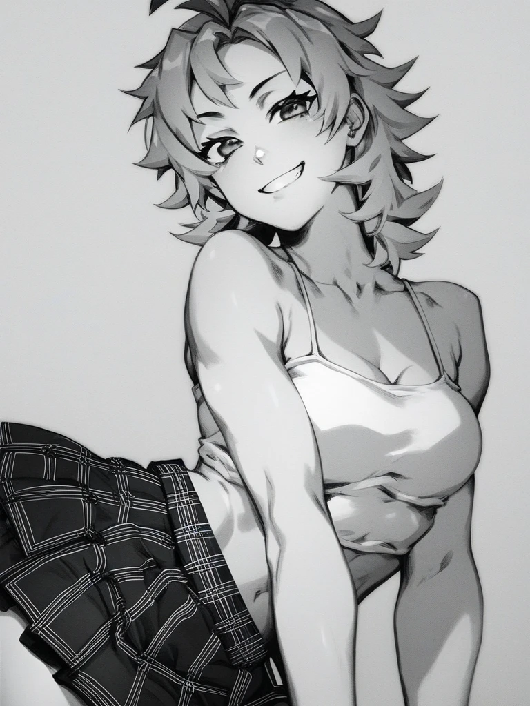 ((highest quality)), ((masterpiece)), (be familiar with), Perfect Face、Line art、Anime Style、Show the whole body、draft、Monochrome、Long Hair、Black Hair、cool、Calm、Very droopy eyes、upright、freckles、peek、Extremely curly hair、Curly hair、long hair、Expressionless、Resting her chin in her hand、Place the back of your hand under your chin、Adult female、 visible、Exactly、Swimwear、smile、