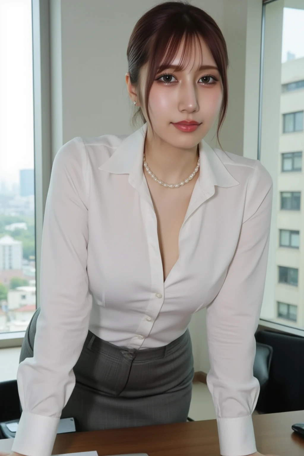 (1woman), Beautiful, Amazing face and eyes, makeup, (extremely detailed beautiful face), seducting smile, (Best Quality:1.4), (Ultra-detailed), (extremely detailed CG unified 8k wallpaper), Highly detailed, raw photos, Professional Photography, (Business Suit, Mini skirt:1.2), (Business shirt with wide open ?????), (Spread your legs), (????????:1.3), (view from below:1.2)