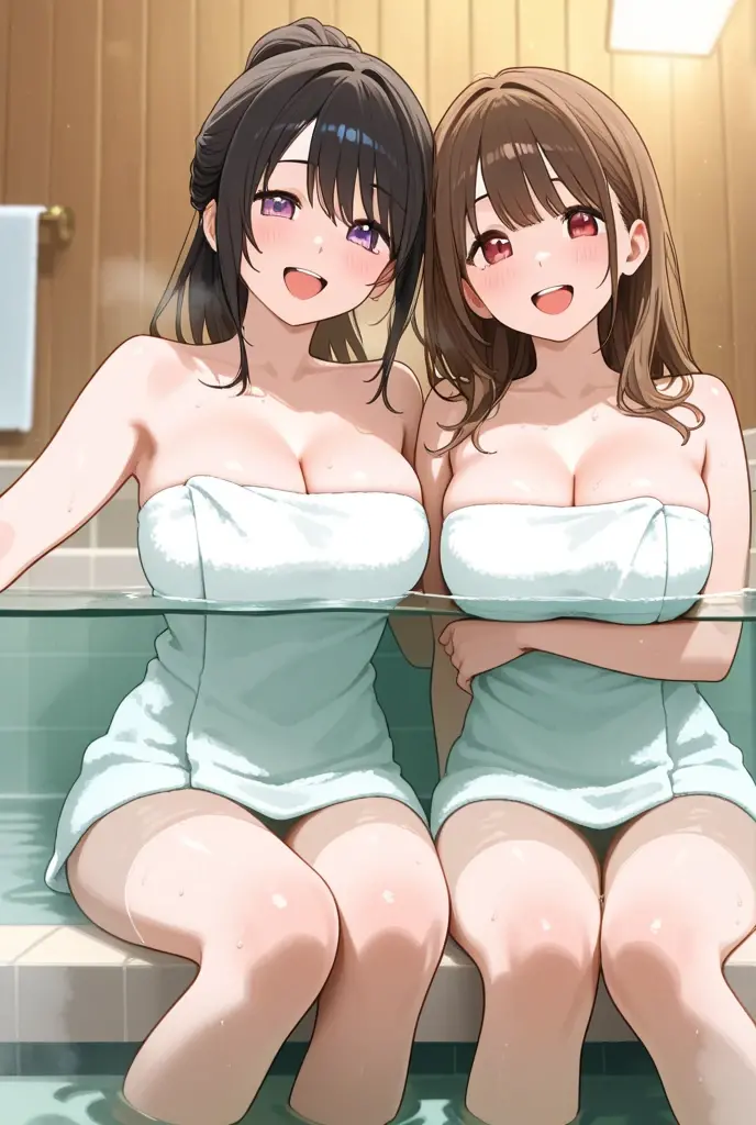 / Brown eyes, long dark hair, / big ???? / ????? / bubble wooden bath