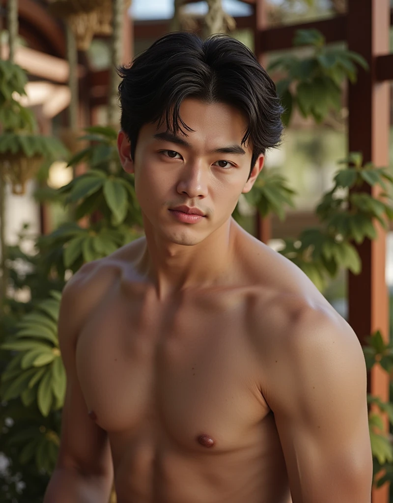 ((highest quality, 16k)), Beautiful man with perfect body in focus, beautiful abs, (School: 1.2), Highly detailed face and skin texture, fine eyes, double eyelid, sexy, black skin, tanned body, Completely  with all ,swimsuit,14 years old,Cute young Japanese boy,((Completely )),Highly detailed male 、Highly detailed  texture、Highly detailed   texture