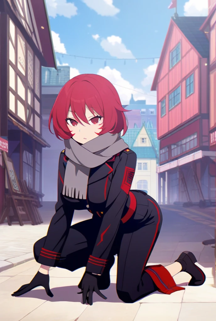 (masterpiece, best quality:1.2), highres, anime screencap, anime coloring, 1girl, solo, smile, open mouth,
Aiko_Ando, petit, red hair, short hair, red eyes, bangs, ,
track jacket, raglan sleeves, long sleeves, red skirt, , black thighhighs, zettai ryouiki, boots,
sitting on bench,
outdoors, shopping mall, wooden bench, looking at viewer,
<lora:add_detail_CyberAlchemist:0.4>, <lora:GoodHands-beta2:0.8>, <lora:AikoAndo-000010:1>,