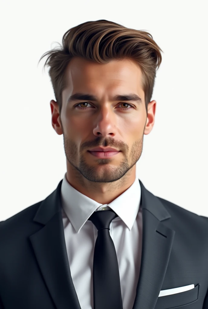 Generate me a realistic handsome goss businessman in portrait,There will be a forest in the background