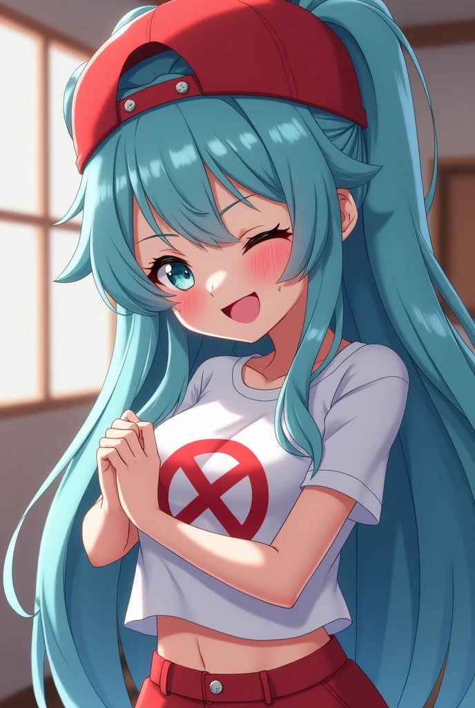 masterpiece, best quality, 1 girl, darkblue hair, long hair, team rocket,team rocket uniform, twitch, slapstick comedy, laugh eyes, laugh open mouth, noodle on head, fuss, , virjin, villain, stupid, electric background,