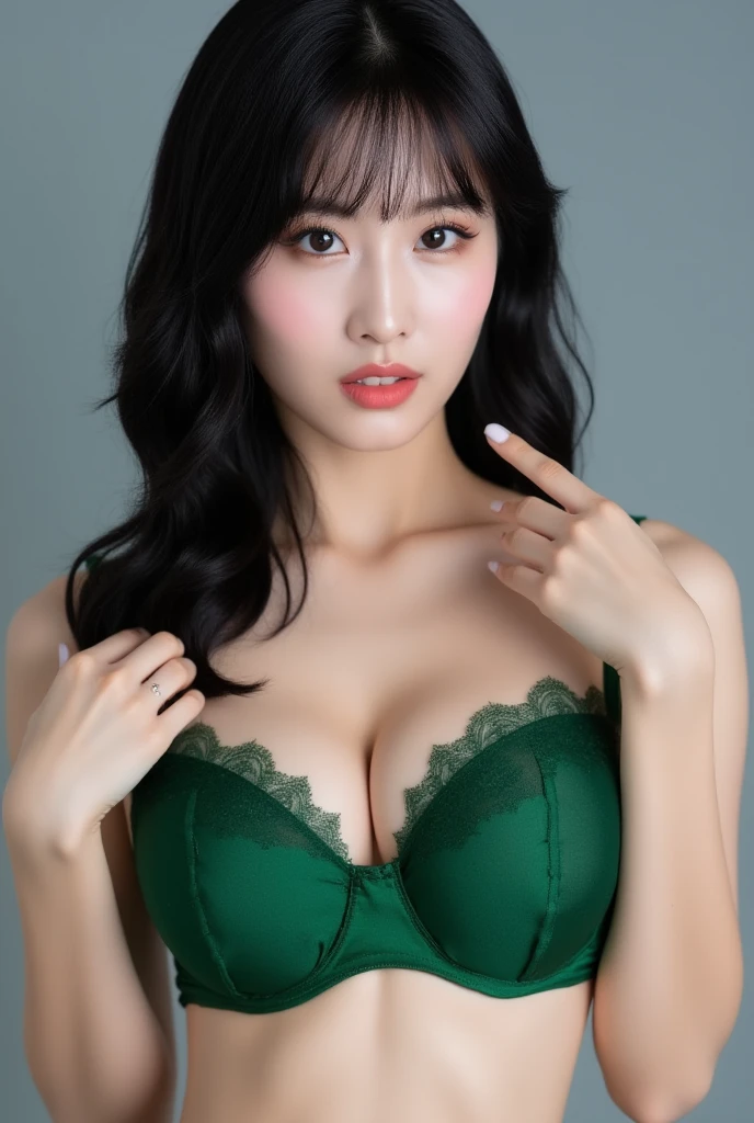 ???? pose sculpture, (masterpiece:1.3), (8K, realistic, raw photo, best quality:1.4), (1 woman), beautiful face, realistic face, (detailed face), beautiful hairstyle, (detailed hair), realistic eyes, (detailed eyes), beautiful details, realistic skin, (detailed skin), beautiful skin, attractive, ultra high definition, surrealism, very detailed, ((((huge sagging ???????)))), Japanese beauty, (slim body), mild,(((Brown hair))), (supermodel figure), Cute Japanese Girl, pretty young japanese girl, (Top quality photo of beautiful woman wearing ????????????? in front of wall covered with flowers:1.2),improved cleavage, shy, wide shot, (whole body), (Bra Blue green: 1.5),long hair,red lipstick,(((There is a lot of gap between the ??????))),((stockings)),(Micro T-panties),