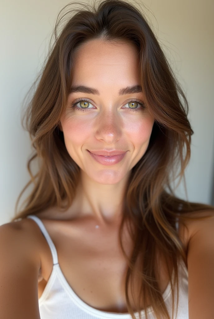 smiling, happy, beautiful brunette, sitting at an office desk, smiling wearing a pretty yellow dress with flowers on, large office with computers, very detailed, 40 years, innocent face, long hair, natural wavy, blue eyes, high resolution, masterpiece, best quality, intricate details, highly detailed, sharp focus, detailed skin, realistic skin texture, texture, detailed eyes, professional, 4k, charming smile, shot on Canon, 85mm, shallow depth of field, kodak vision color, perfect fit body, extremely detailed, foto_\(ultra\), photorealistic, realistic, post-processing, maximum detail, roughness, real life, ultra realistic, photorealism, photography, 8k uhd, photography, busty