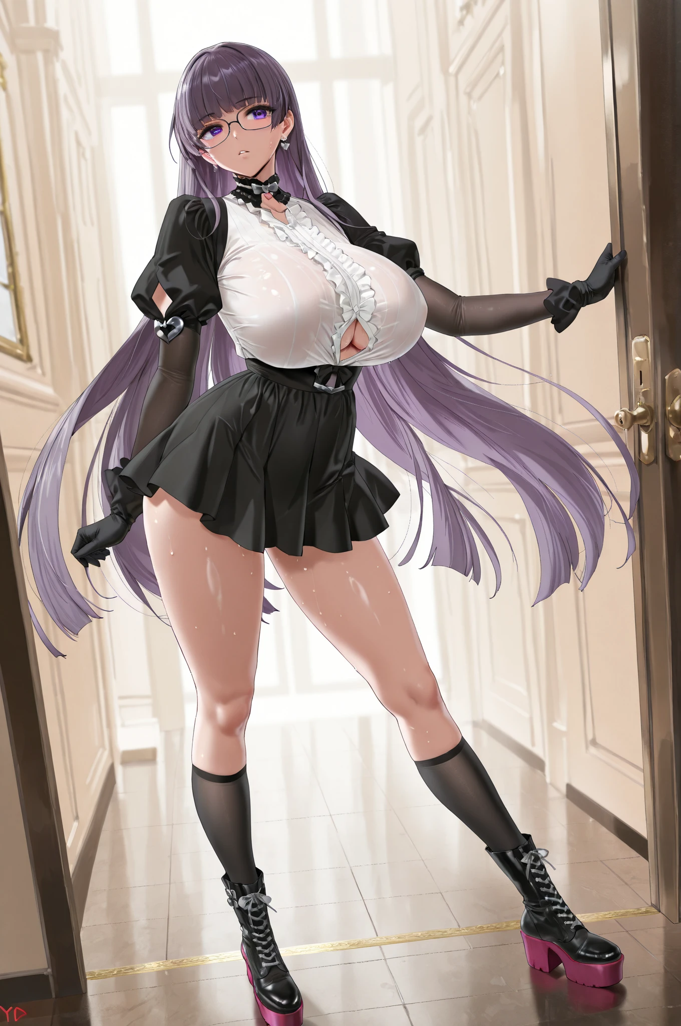 (Girl in purple wet satin fur kimono shirt-dress and light gray tight pleated slim skirt), (((black)) stockings), see-through, cute, zettai ryouiki, white hair, bue eyes, full body, bra, slim body, slim girl model, 24-year-old female model, lying on table, ((wet)), (((standing ??????? under cloth))), portrait, most realistic, highest quality, best pixels, 8k ultra