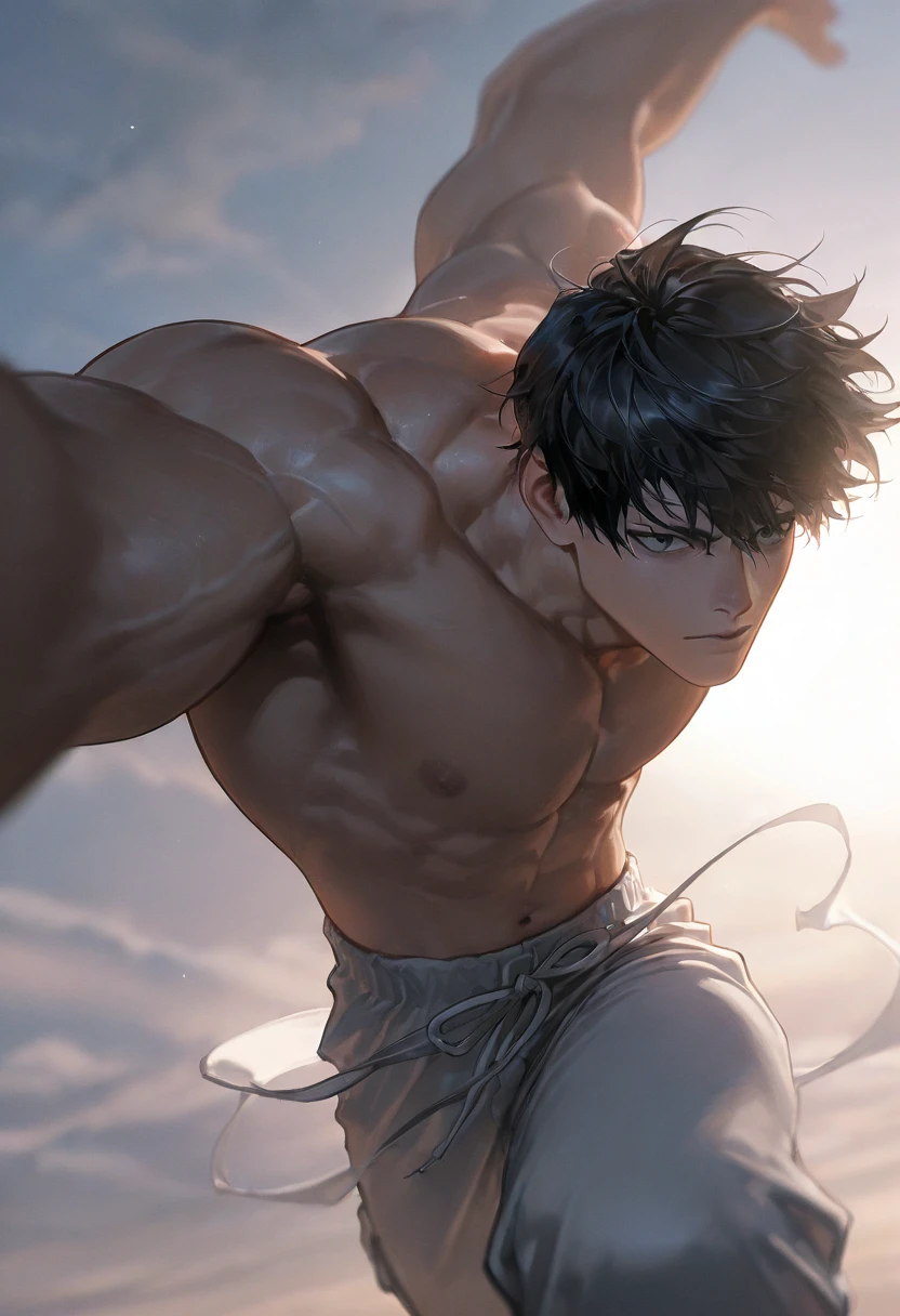 8K, complex, elegant, Highly detailed, majestic, digital photography, surreal painting, defeat magic, Sinuous Lightning, (masterpiece, Side light, fine and beautiful eyes: 1.2), HDR, (bright blue eyes)),  upper body, (bright tattoo), handsome boy, cana, musculature, black skin, demon horn, Raining, handsome, in front of camera, masterpiece