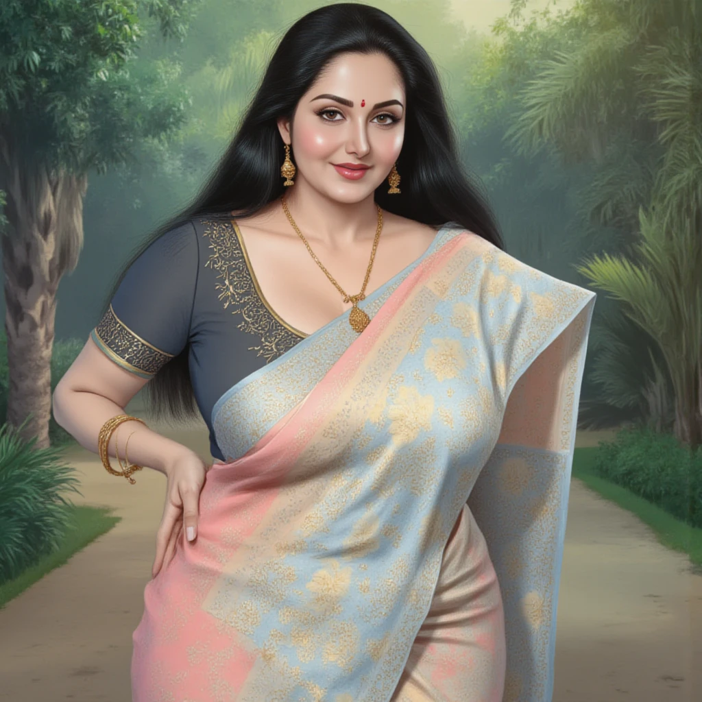 A radiant, full-figured plus sized South Indian 45 year old teacher wearing a  white colour silky saree standing hugging and kissing a 23 year old boy in a living room, , captured in a full-body image with vibrant hues and meticulous details. Full body image