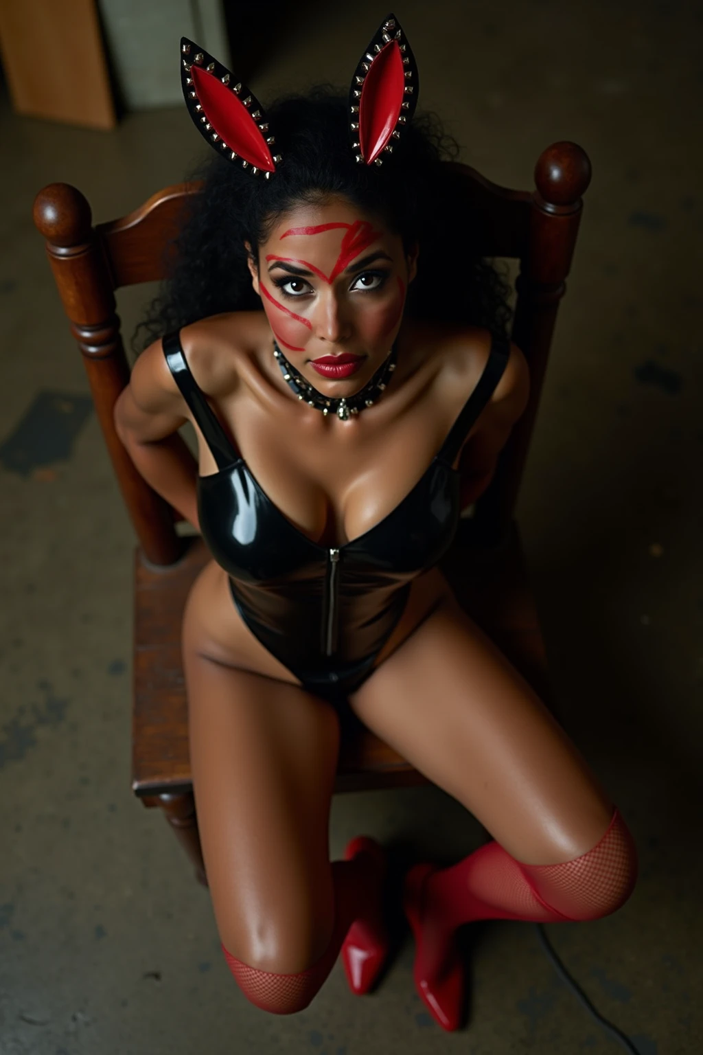 , , ,  pose, Melena is a beautiful necromancer., black fur, in the style of a Heavy Metal magazine cover, low-cut robe with high details, High detail face, high detailed leather, fit athletic body, Heavy metal aesthetics, necromancer's lair background, high quality, Masterpiece, realistic photo, intricately detailed, 8k, HDR, shallow depth of field, wide light, High contrast, backlight, light flares, chromatic aberration, sharp focus, Raw color photo, looking to the camera, cold colors,  pose,  smile