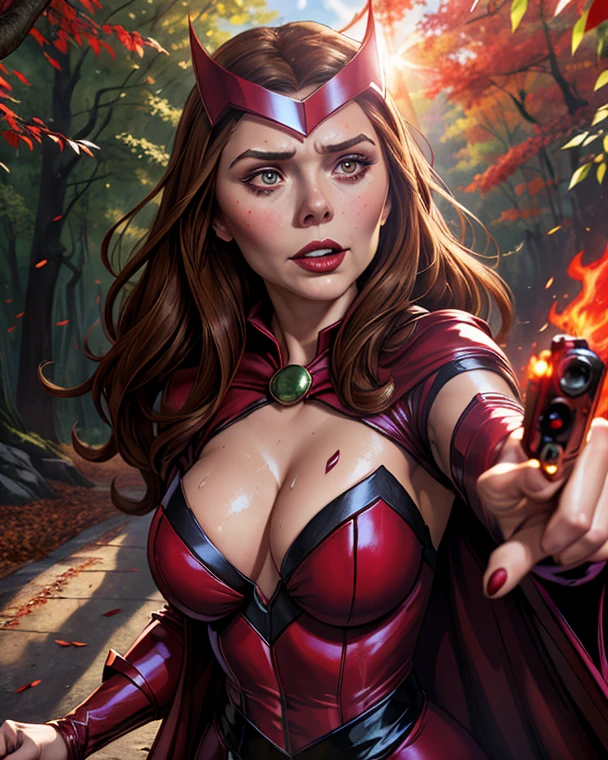 ((highest quality)), ((masterpiece)), (be familiar with), ((Elizabeth Olsen)), ((SCARLET WITCH)), Perfect Face、Detailed、(Accurate hand and finger depiction)、(Accurate lip drawing)、(Accurate tongue depiction)、 scarlet witch woman、Beautiful nails、black nail polish、 (I'm crawling on my stomach:1.5)、????, ???????????, dorsal position, real ??????, ????????, real ????, (Crying face:1.4)、Half an eye、blush、Mouth open、(Sweating:1.1)、Voluptuous body、?????????????、Narrow waist、Big ???、Alluring、glamorous、Cinematic, (Complex:1.4), Low contrast、Side lighting, Best Shadow, (Head-on view)、(In the dark deep forest)、(Autumn leaves tree々Surrounded by)、(The ground is covered with fallen autumn leaves and tree roots.)、(steam:1.3)、????, ?????、(projectile ???:1.4), (excessive ???:1.5)、((2?????:1.2)), (2. The ????? grows out of the ground.1.3)