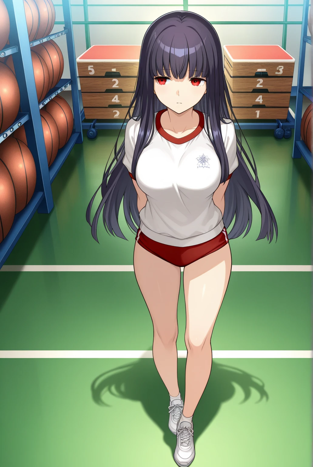 ((masterpiece)), Perfect , Perfect Shading, field of depth, (highest quality), Very delicate and beautiful, Perfect lighting, Detailed face, ultra cute face, cute, (Cowboy Shot 1.2) , View Viewer, whole body, (((One girl))), (((alone))), Cheerleader long hair, Fluffy hair, Brown Hair, ponytail, Green Eyes, ((blush))), Nervous, (Cheerleader Uniform), (White tank top 1.2), (Short red skirt 1.2), Thigh-high socks, impact, Very tight clothing, , Cleavage, Firm , (Wide ), (Thick thighs), Stocky,

 School gym, Complex background, Detailed Background, Sweaty,(( squatting:1.3))、Open Leg、Show your armpits