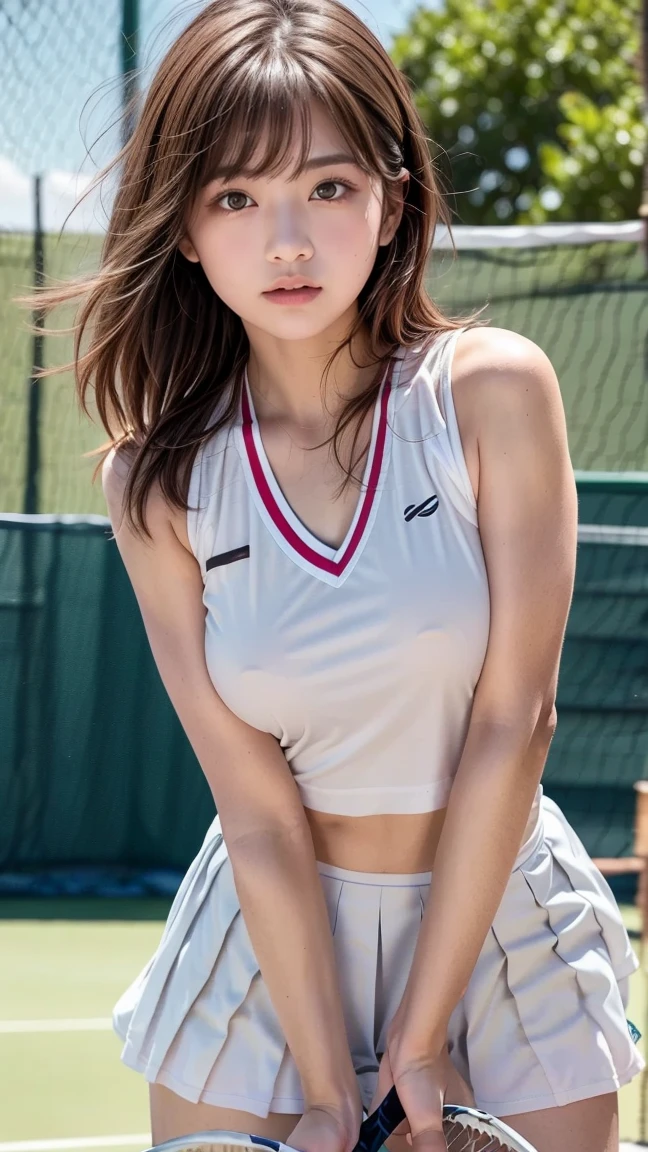 hancock 1, boa hancock, From Ammy One Piece, long hair, black hair, bangs, ponytail, beautiful, beautiful woman, perfect body, perfect breasts, Wear tennis wear, Wearing a tennis cap, on the tennis court, Hold a Racquet Tennis, looking at the audience, slight smile, realism, masterpiece, Textured Leather, Super detailed, high detail, high quality, 最high quality, 1080p, 16k、panoramic、whole body