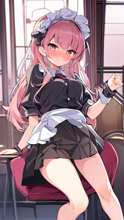 Young girl with pink hair, long twintail hairstyle, ((small bushy eyebrows)), wearing lolita clothes,  (Zankuro) drawing style by zankuro artist, Zancrow style, image uploaded in R34,in the mall, flirty smile , suddenly  in public, (( )), ((public  in a restaurant))  ass in the male crotch, perfect , ((many people sitting around at the same table as her))